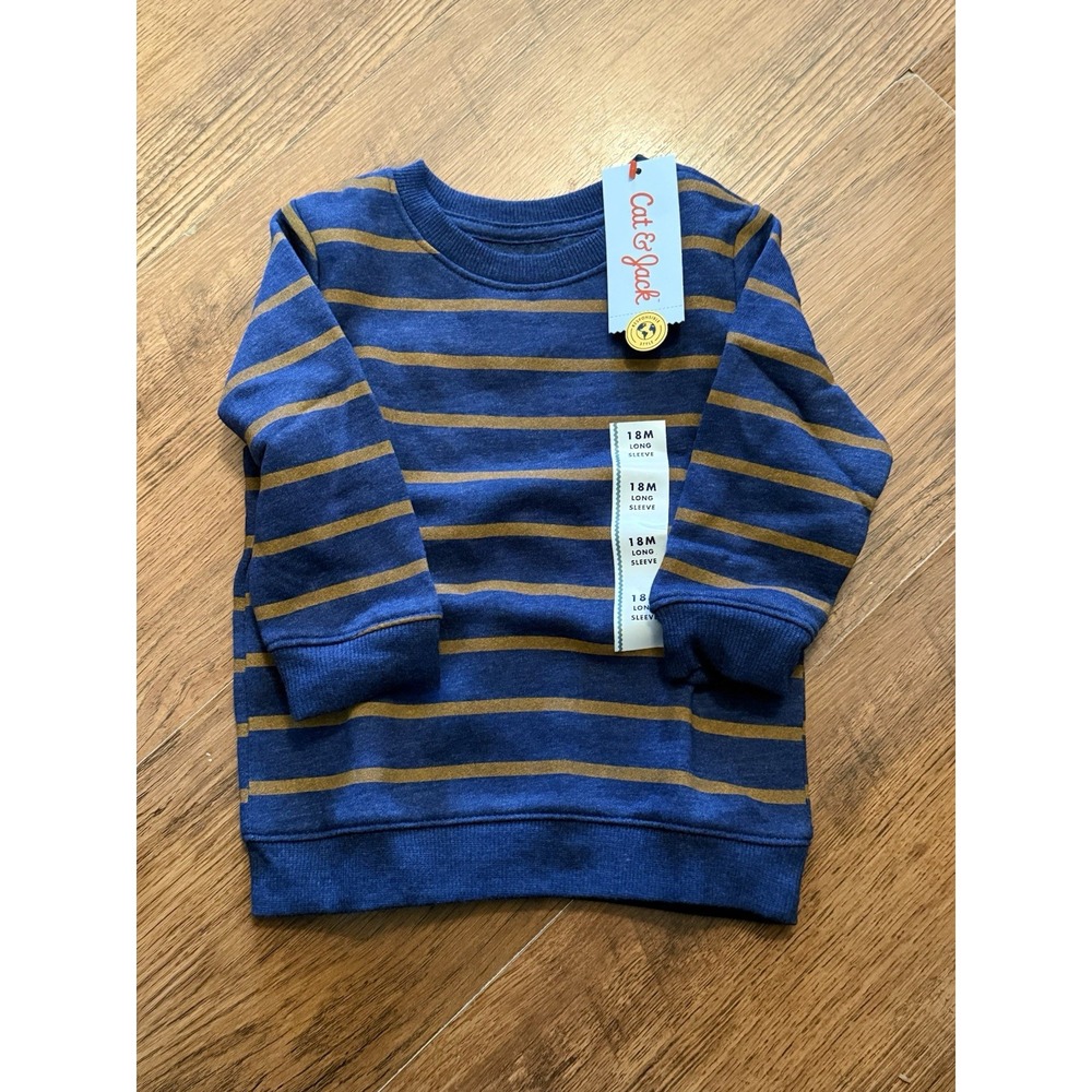 Cat & Jack Boys‎ Sweater Size 18 Months Blue Stripe Crew Neck 5633